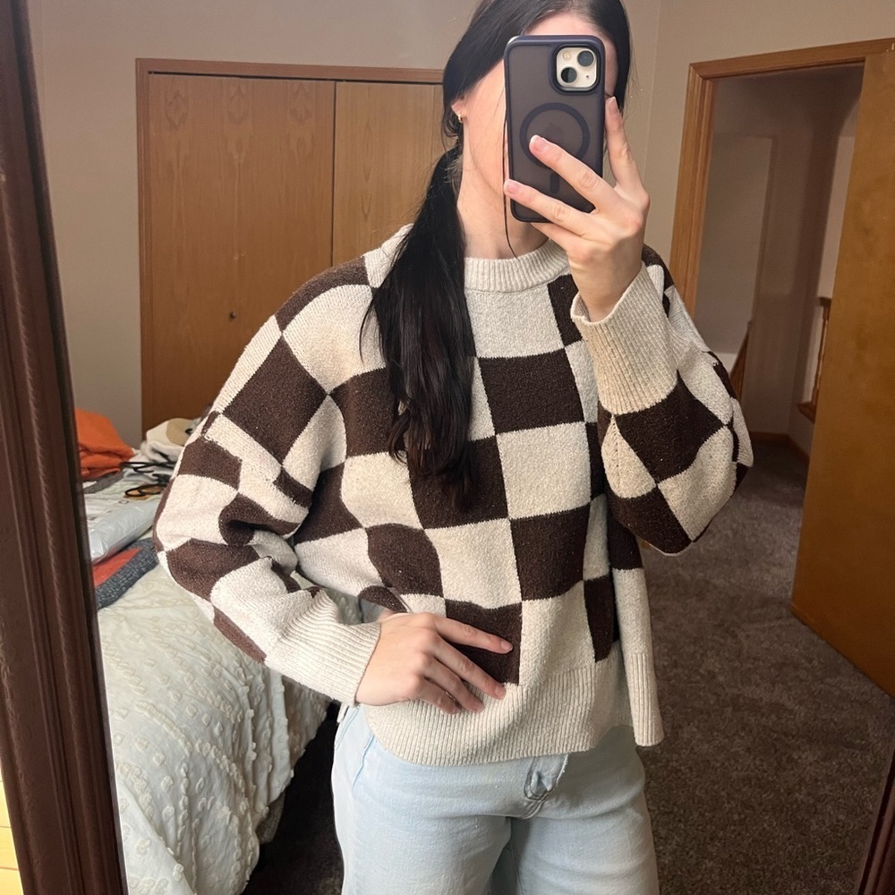 Sincerely Jules Checkered Knit Crewneck Sweater